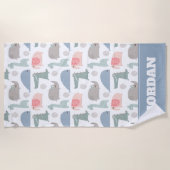 おもしろい顔かわいいドードル動物のパターン ビーチタオル (正面)