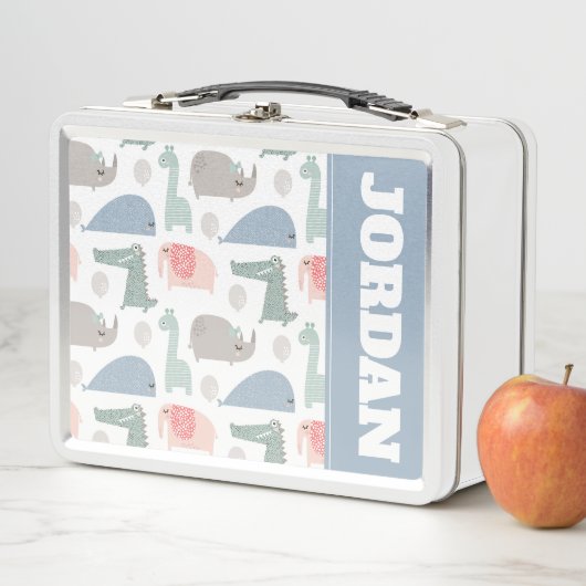 おもしろい顔かわいいドードル動物のパターン メタルランチボックス (インサイチュ)