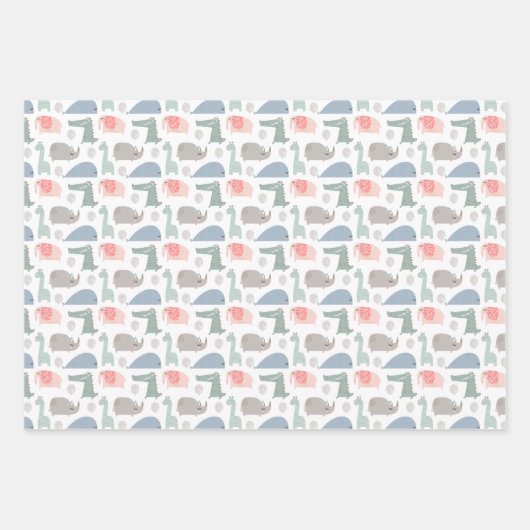 おもしろい顔かわいいドードル動物のパターン ラッピングペーパーシート (正面3)