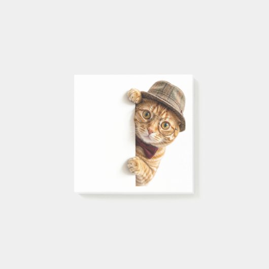 おもしろい顔をのぞかせる猫の付箋 ポストイット (正面)