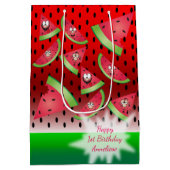 おもしろい顔スイカ誕生日 ミディアムペーパーバッグ (裏面)