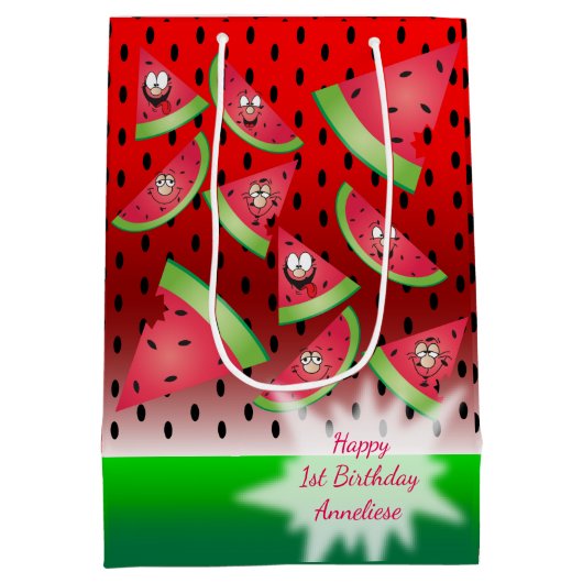 おもしろい顔スイカ誕生日 ミディアムペーパーバッグ (裏面)