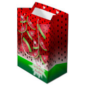 おもしろい顔スイカ誕生日 ミディアムペーパーバッグ (裏面アングル)