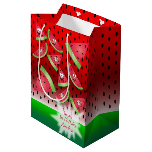 おもしろい顔スイカ誕生日 ミディアムペーパーバッグ (裏面アングル)