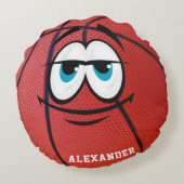 おもしろい顔バスケットボール自分のプレイヤー名を作成 ラウンドクッション (裏面)