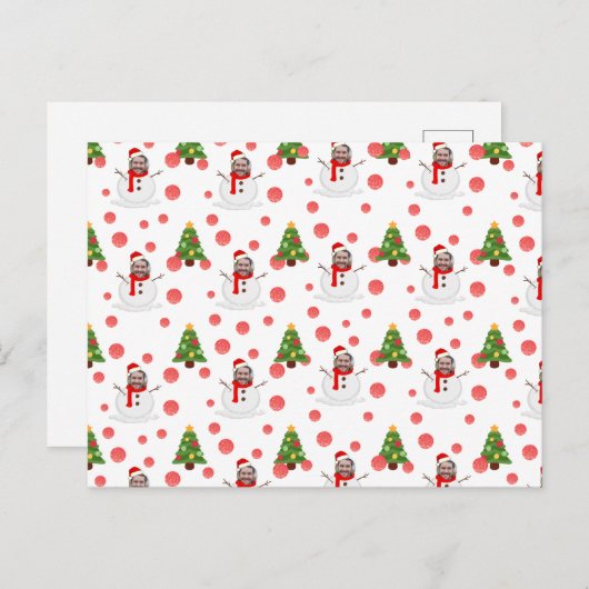 おもしろい顔フォトパーソナライズされた雪だるま ポストカード (正面/裏面)