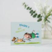 おもしろい顔フォトマン歩くドッグよくはしゃぐはがき ポストカード (スタンド正面)