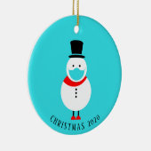 おもしろい顔マスクのクリスマスのパーソナライズされた雪だるま セラミックオーナメント (右)