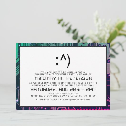 おもしろい顔ミニマルコンピュータサイエンス招待状 招待状 (スタンド正面)