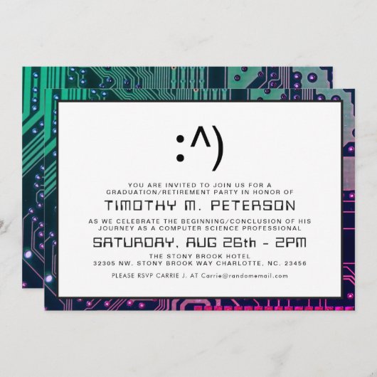 おもしろい顔ミニマルコンピュータサイエンス招待状 招待状 (正面/裏面)
