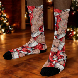 おもしろい顔写真in Santa Hat Christmas Crew Socks ソックス