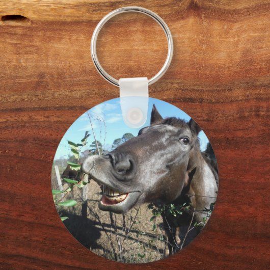 おもしろい顔茶色の馬 キーホルダー (正面)