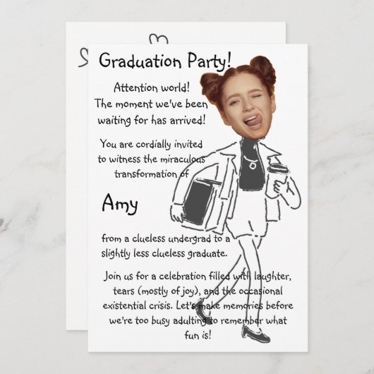 おもしろい顔 |おもしろいユニーク・写真卒業パーティー 招待状 (正面/裏面)