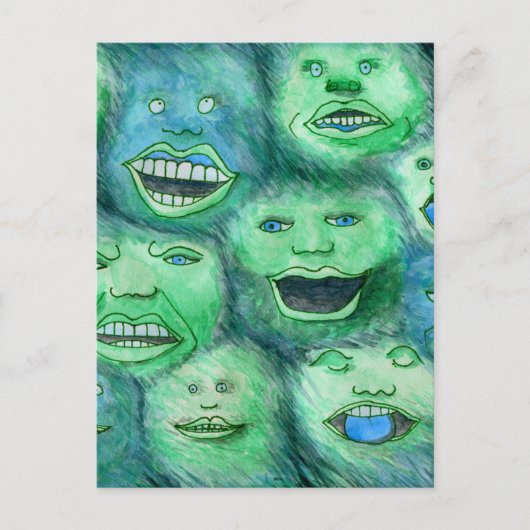 おもしろい顔。おもしろい漫画のモンスター。Green. ポストカード (正面)