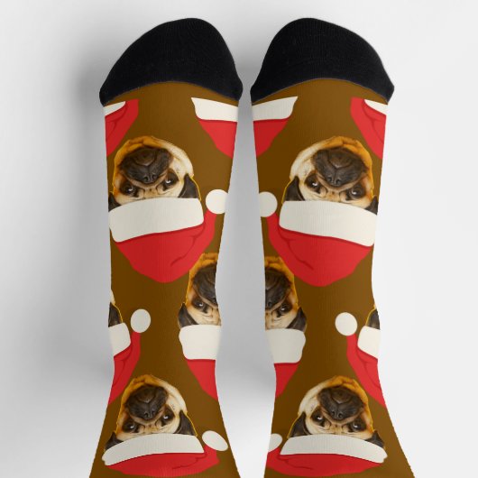 おもしろい顔 | サンタクロースの帽子とあなたのペット顔 ソックス (上部)