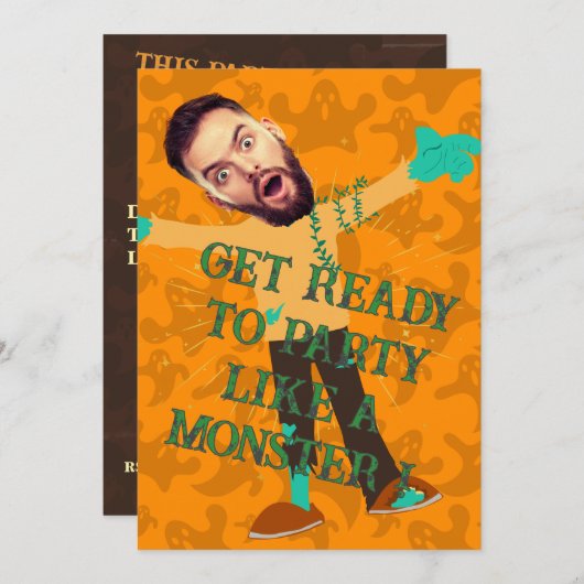 おもしろい顔 | パーティー大人ハロウィンみたいな 招待状 (正面/裏面)