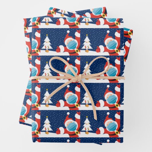 おもしろい顔・マスクのクリスマスサンタクロース流行 ラッピングペーパーシート (インサイチュ)