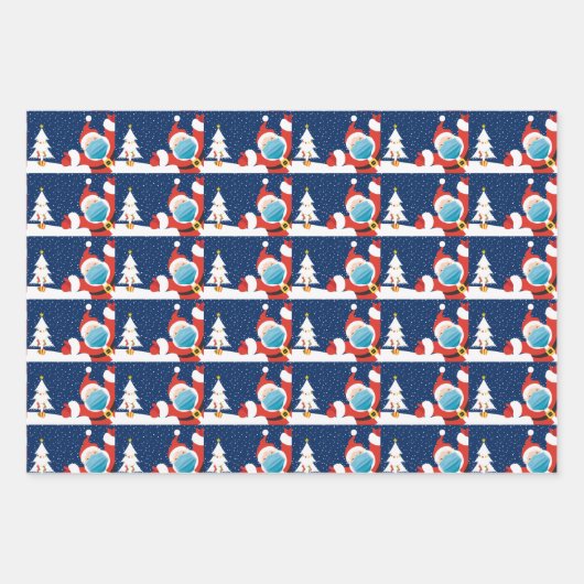 おもしろい顔・マスクのクリスマスサンタクロース流行 ラッピングペーパーシート (正面)