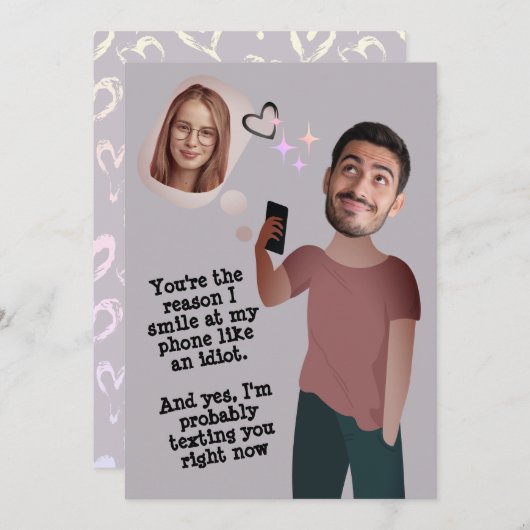 おもしろい顔 |写真お洒落おもしろいバレンタインのカード 招待状 (正面/裏面)