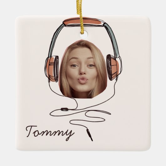 おもしろい顔 |写真の名前聞を音楽おもしろいに セラミックオーナメント (正面)