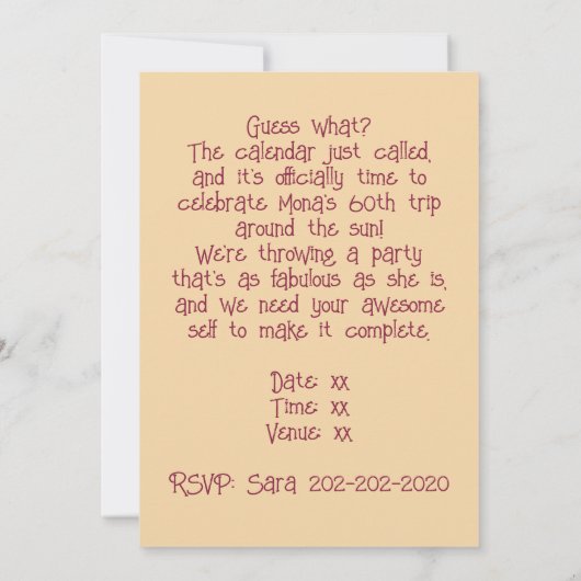 おもしろい顔- 60と素晴らしいフォトお洒落誕生日 招待状 (裏面)