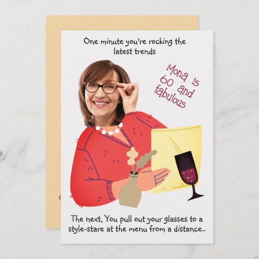 おもしろい顔- 60と素晴らしいフォトお洒落誕生日 招待状 (正面/裏面)