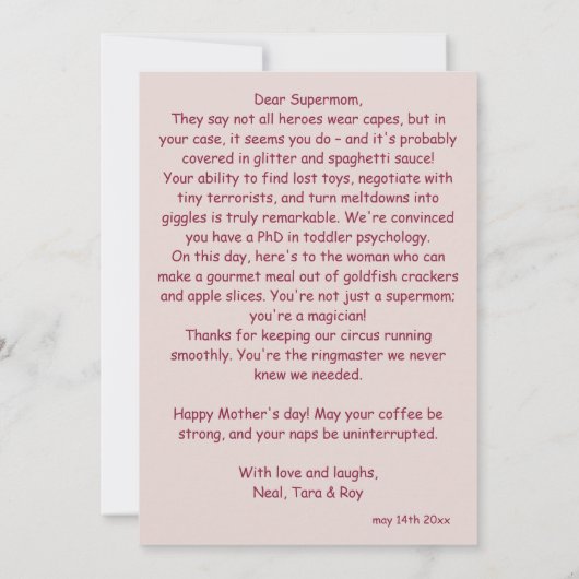 おもしろい顔 | Mon すごい Mother's Dayフォトおもしろいカード 招待状 (裏面)