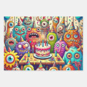 おもしろい風変わりパーティーに登場する生き物 ラッピングペーパーシート (正面3)