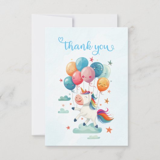 おもしろい飛んでいるユニコーン虹の色1st誕生日 サンキューカード (正面)