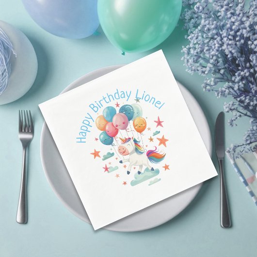 おもしろい飛んでいるユニコーン虹の色1st誕生日 スタンダードランチョンナプキン