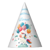 おもしろい飛んでいるユニコーン虹の色1st誕生日 パーティーハット (正面)