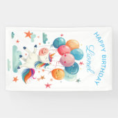 おもしろい飛んでいるユニコーン虹の色1st誕生日 横断幕 (横)