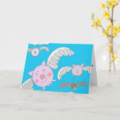 おもしろい飛んでいる豚 カード (黄色い花)