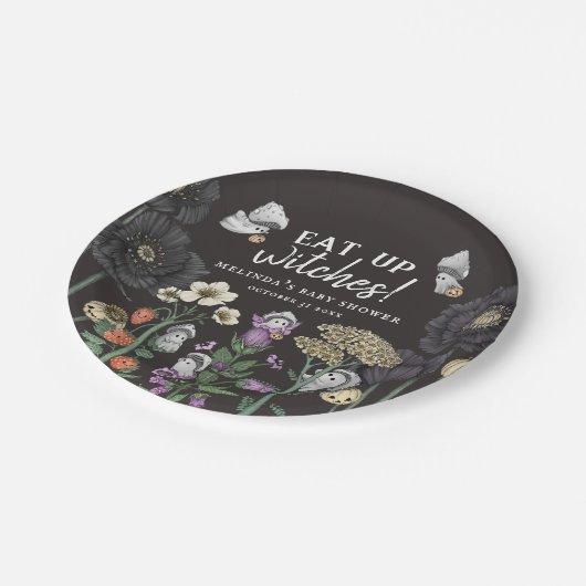 おもしろい食べウィッチのハロウィーン赤ちゃんシャワー ペーパープレート (アングル)