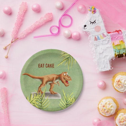 おもしろい食べケーキグリーナリーTレックス子パーティー ペーパープレート (パーティー)