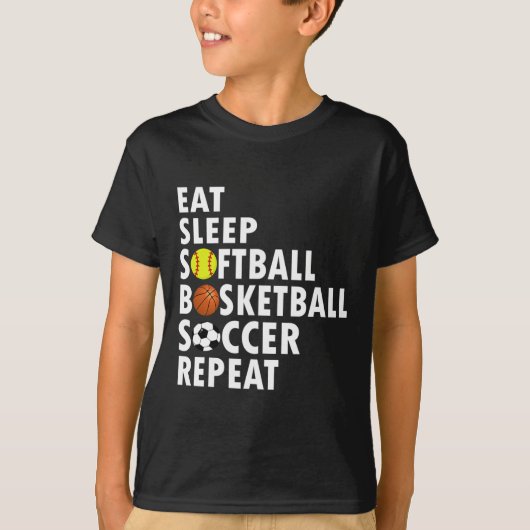 おもしろい食べスリープソフトボール女子サッカー Tシャツ (正面)