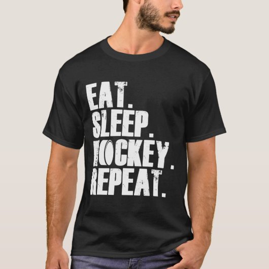 おもしろい食べスリープホッケーリピーター男性 Tシャツ (正面)