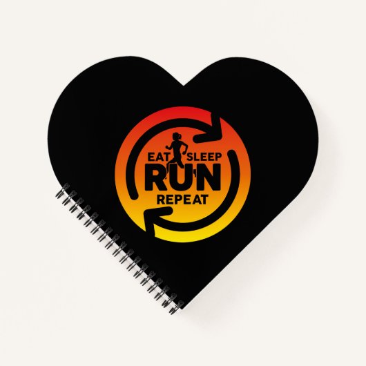 おもしろい食べスリー走プが黒いハートで夕日を繰り返す ノートブック (正面)