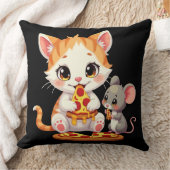 おもしろい食べピザのネコ食べピザのネズミ クッション (ブランケット)