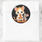 おもしろい食べピザのネコ食べピザのネズミ ラウンドシール (バッグ)