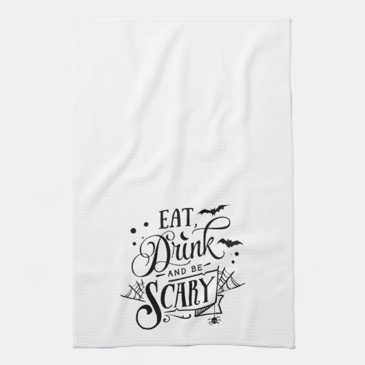 おもしろい食べ可愛いドリンクは怖いこうもりハロウィン キッチンタオル (縦)
