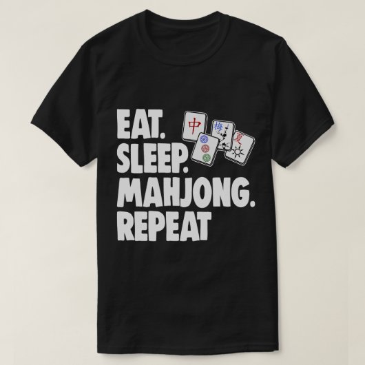 おもしろい食べ寝麻雀リピーター女子ゲームロ Tシャツ (デザイン正面)