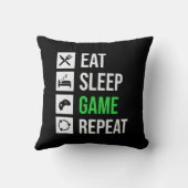 おもしろい食べ眠ゲーム繰り返しワードアートゲーマー クッション (裏面)