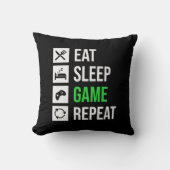 おもしろい食べ眠ゲーム繰り返しワードアートゲーマー クッション (正面)