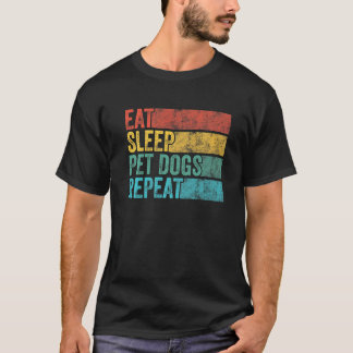 おもしろい食べ眠ペット犬リピート犬ヴィンテージレトロ Tシャツ