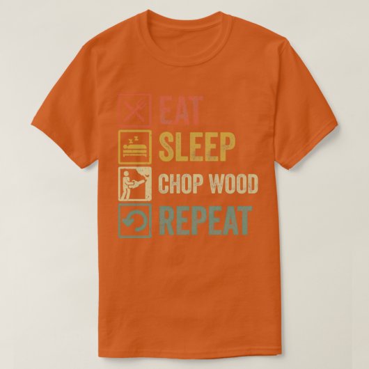 おもしろい食べ睡眠木材のリピートヴィンテージgif tシャツ (デザイン正面)