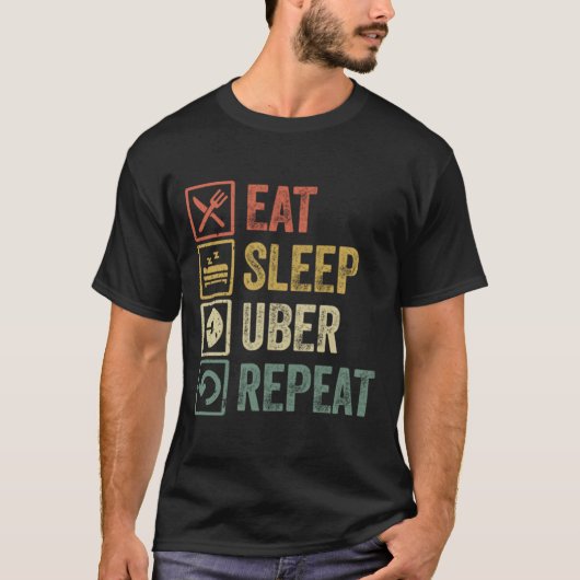 おもしろい食べ睡眠uber repeatレトロヴィンテージギフト tシャツ (正面)