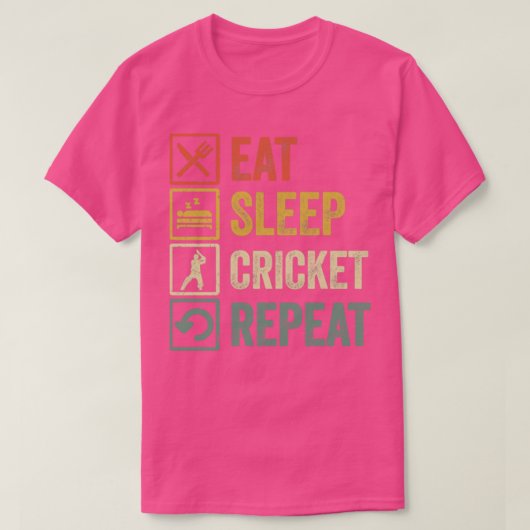 おもしろい食べSleep Cricket repeatレトロヴィンテージギフト Tシャツ (デザイン正面)