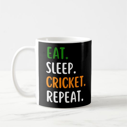 おもしろい食べSleep Cricket Repeat コーヒーマグカップ (左)