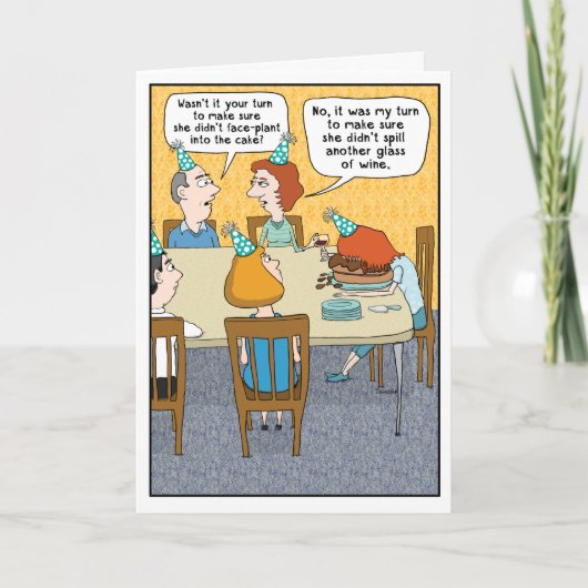 おもしろい飲顔インCake誕生日 カード (正面)